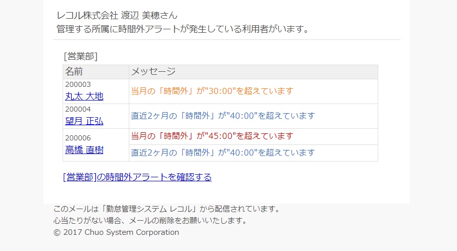 時間外アラート