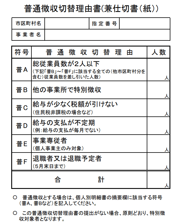 普通徴収切替理由書